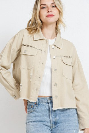 Cream Distressed Crop Jacket