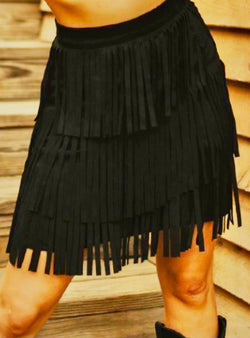 Black Fringe Mini Skirt