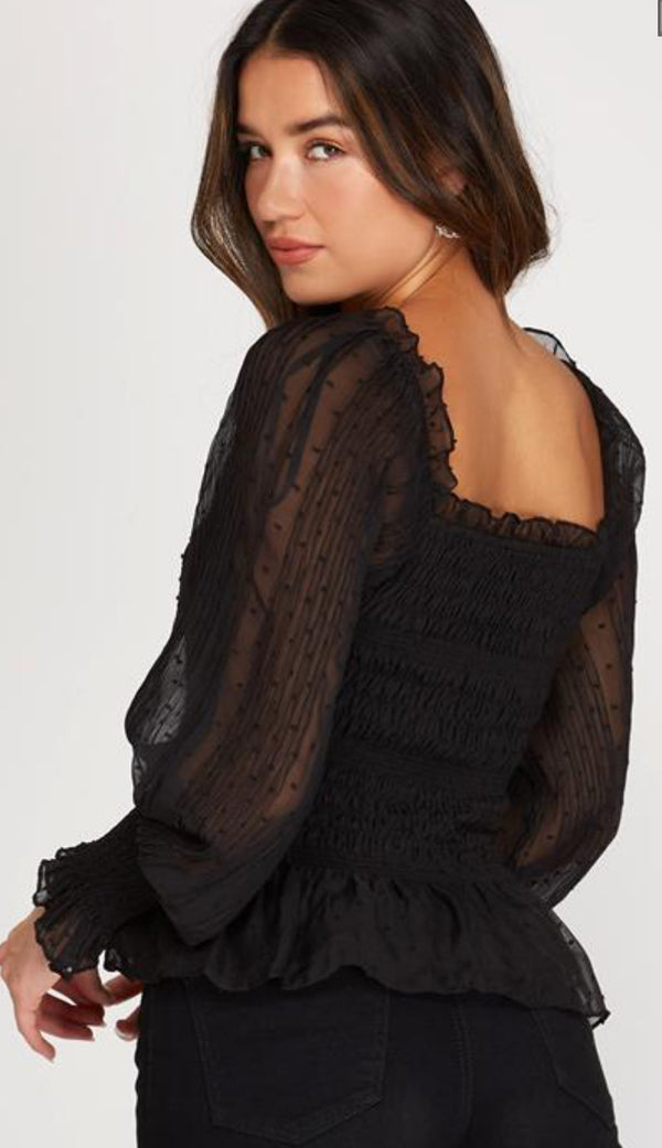 Pleated Woven Smocked Top