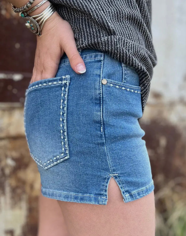 SK Stitched Denim Shorts