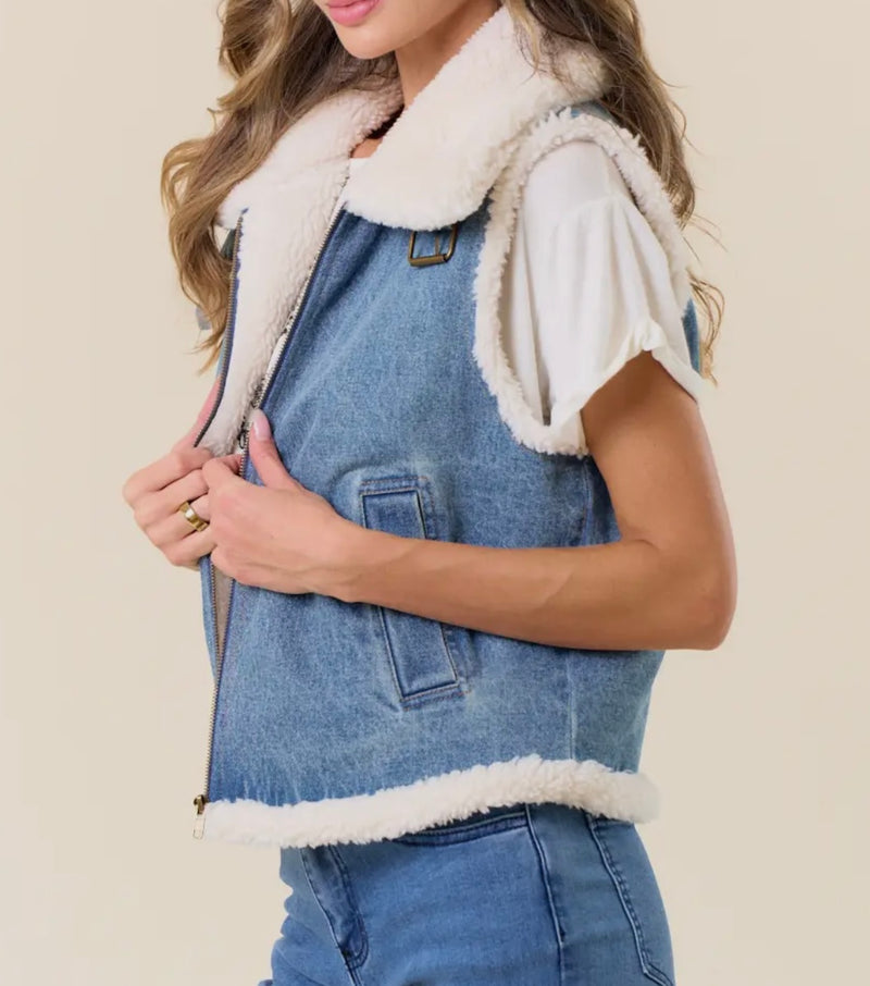 Denim Sherpa Vest