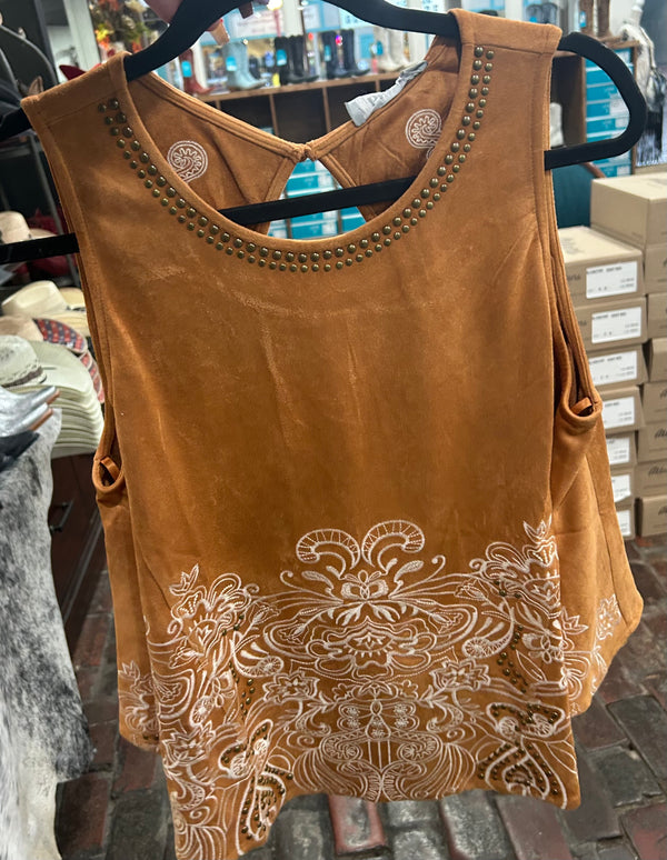 Embroidered Suede Tank Top