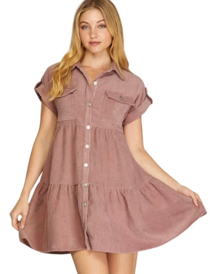 Dusty Pink Corduroy Dress