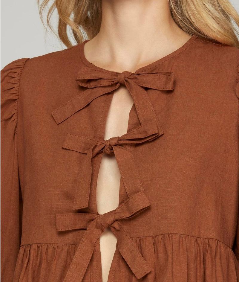 Cinnamon Front Bow Tie Shirt