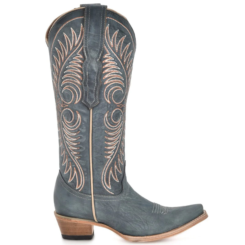 L6120 - Blue Distressed Embroidery Boot