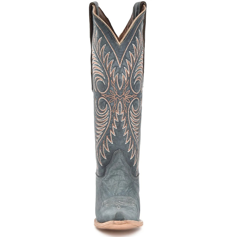 L6120 - Blue Distressed Embroidery Boot