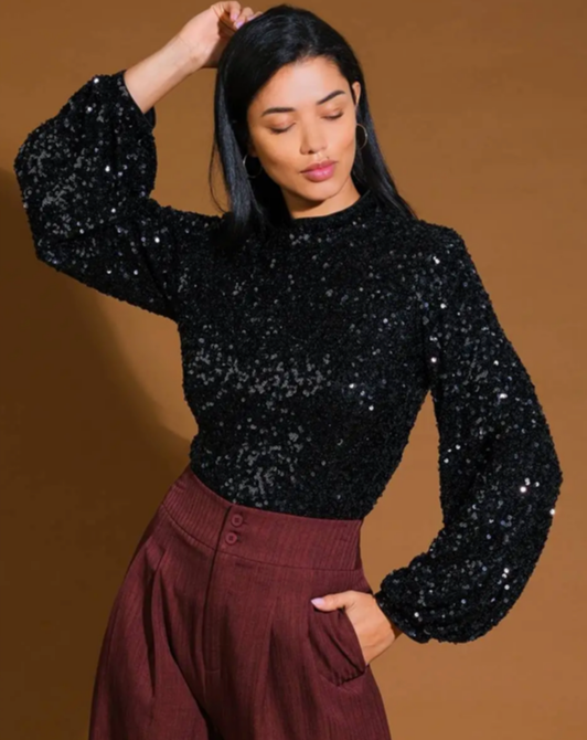 Black as Night Sequin Blouse