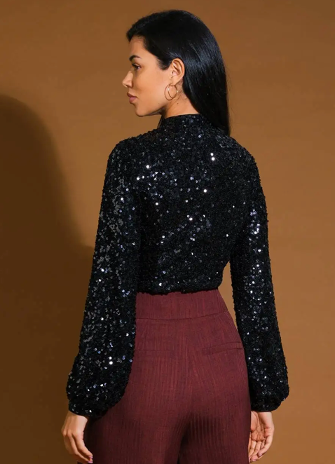 Black as Night Sequin Blouse