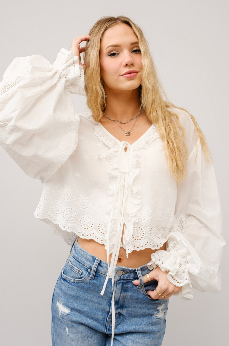 Poet Sleeve Eyelet Blouse