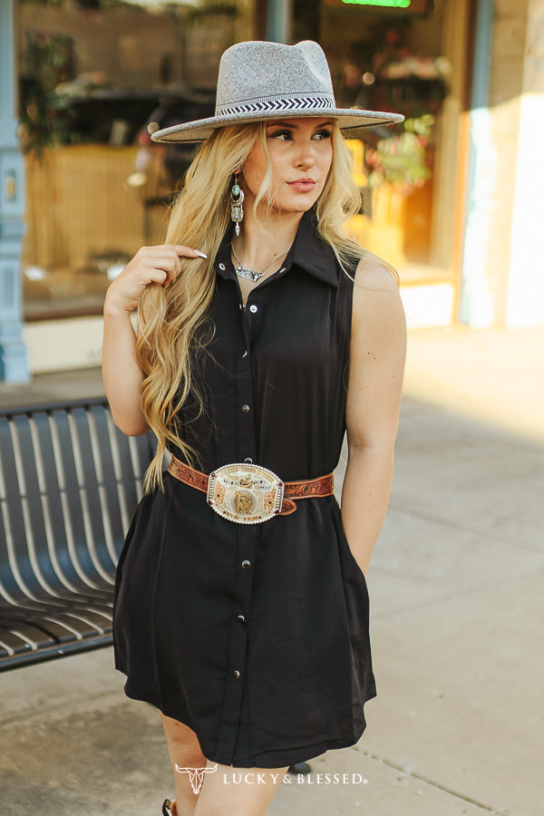 Black Sleeveless Button Down Dress