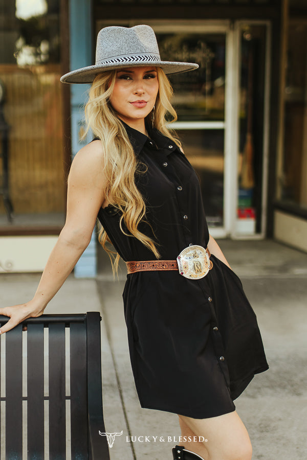 Black Sleeveless Button Down Dress