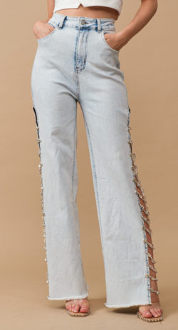 Cut-Out Jewel Trim Jeans