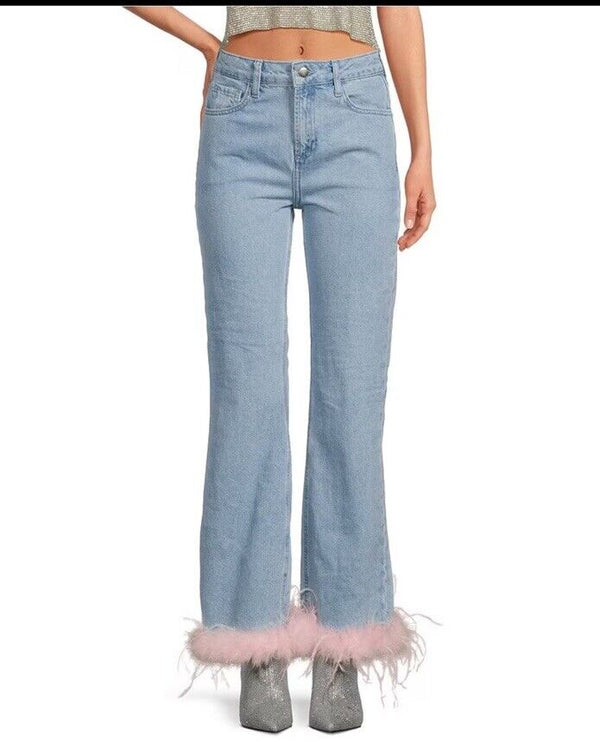 Denim Jeans w/Pink Feathers